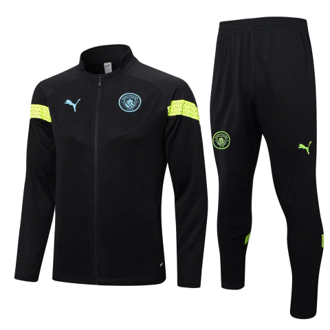 CONJUNTO AGASALHO DO MANCHESTER CITY - ZÍPER COMPLETO - PRETO 22/23