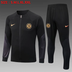 CONJUNTO AGASALHO DO CHELSEA - ZÍPER COMPLETO - PRETO 22/23