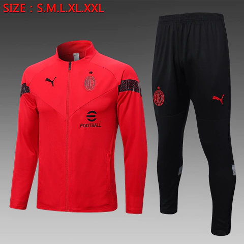 CONJUNTO AGASALHO DO MILAN - ZÍPER COMPLETO - VERMELHO/PRETO 22/23
