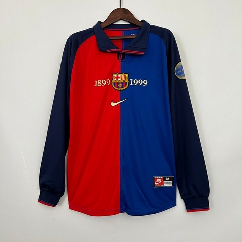 CAMISA RETRÔ DO BARCELONA - MANGA LONGA - 100 ANOS 98/99