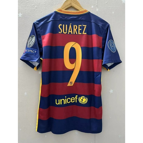 CAMISA RETRÔ DO BARCELONA SUÁREZ 9 - HOME 15/16 (COM PATCH) - comprar online