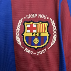 CAMISA RETRÔ DO BARCELONA - MESSI 19 - HOME MANGA LONGA 07/08 (PATCH LA LIGA) - loja online