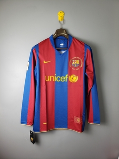 CAMISA RETRÔ DO BARCELONA - MESSI 19 - HOME MANGA LONGA 07/08 (PATCH LA LIGA) - comprar online