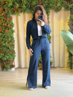 Jaqueta Pecã - Risca de giz marinho - comprar online