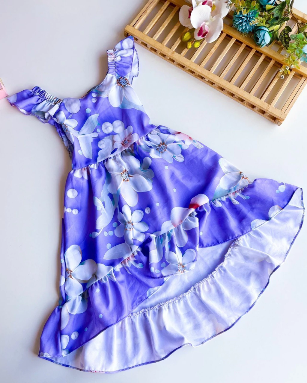 VESTIDO INFANTIL FLORAL MIDI 4 A 10 ANOS