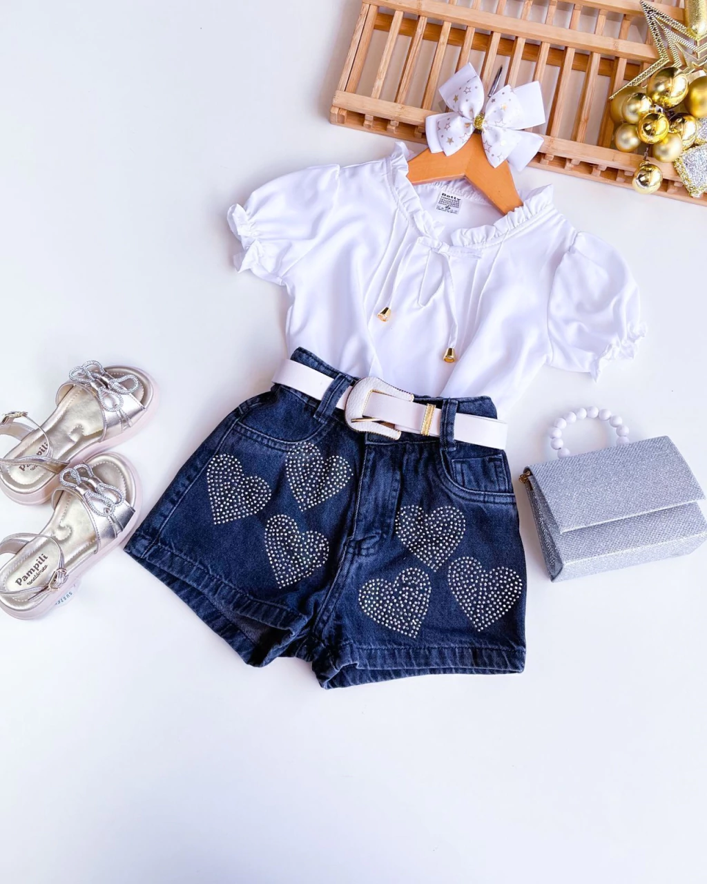 SHORT JEANS INFANTIL CORACAO 4 A 12 ANOS