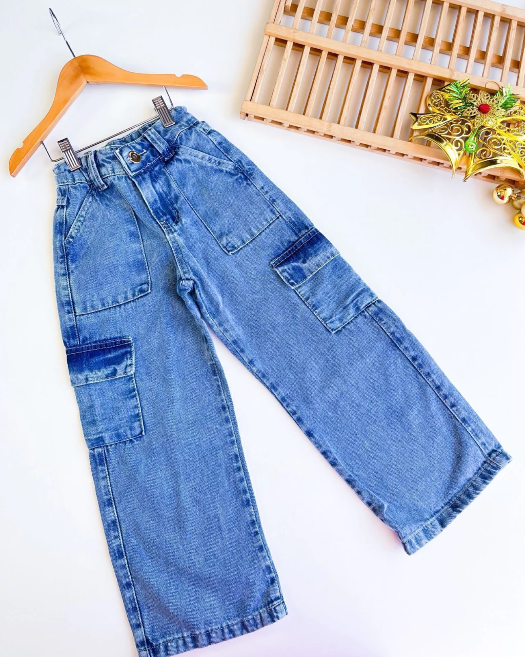 CALÇA JEANS INFANTIL WIDE LEG ISABELA 4 A 10 ANOS