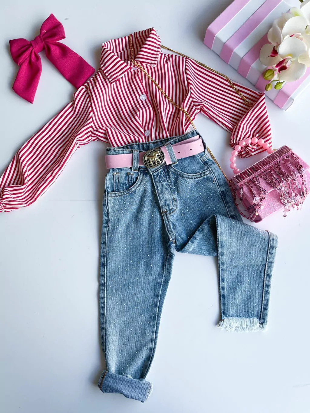 CALÇA JEANS INFANTIL BOIADEIRA BRILHO 2 A 10 ANOS