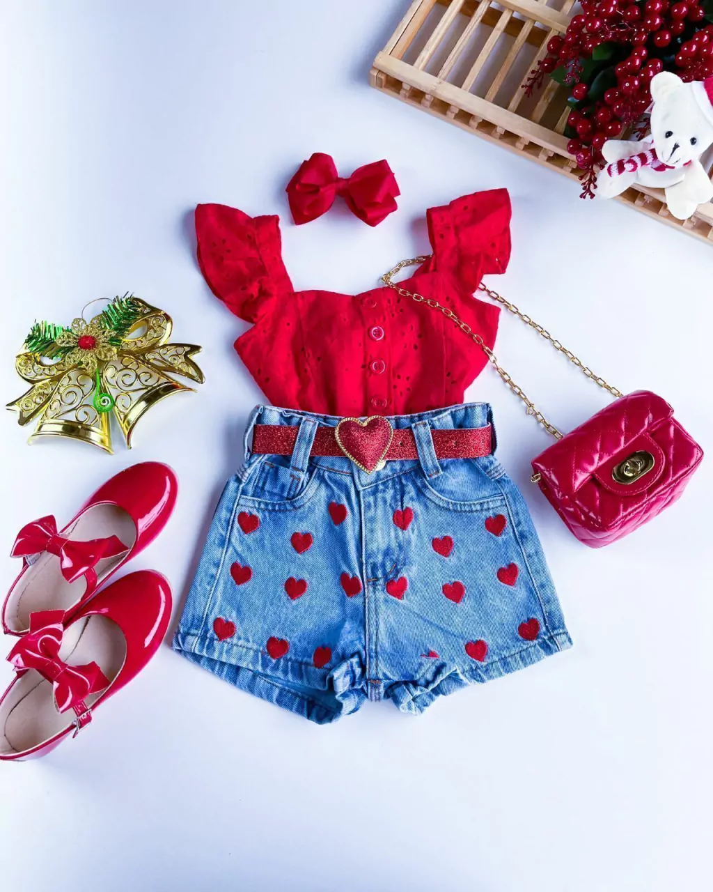 SHORT JEANS INFANTIL CORACAO 2 A 10 ANOS