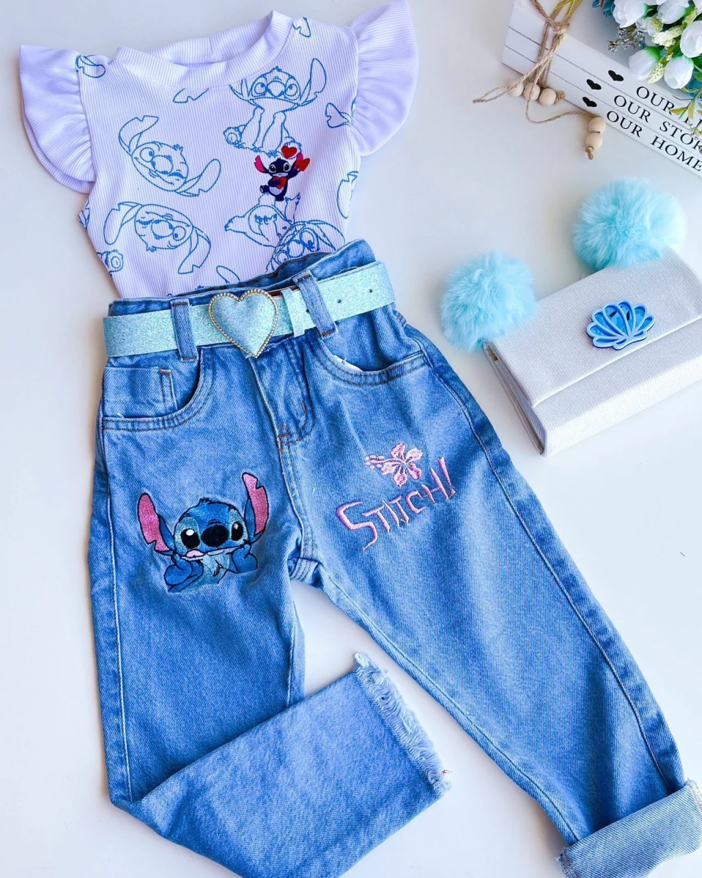 CALCA JEANS INFANTIL STITCH 2 A 10 ANOS