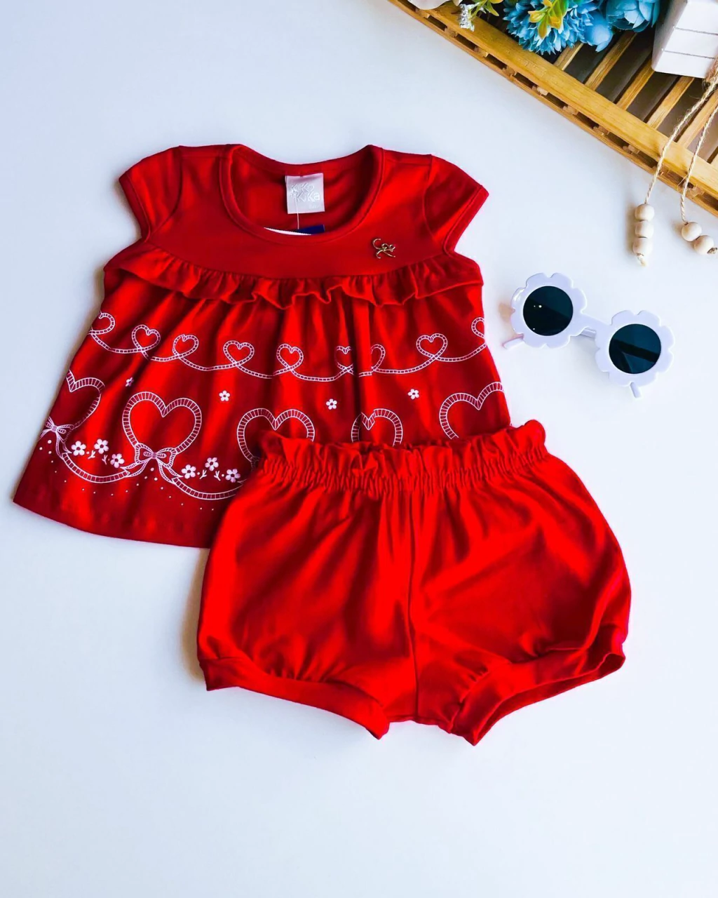 CONJUNTO BABY KIKO E KIKA VERMELHO CORACAO 0-12 MESES