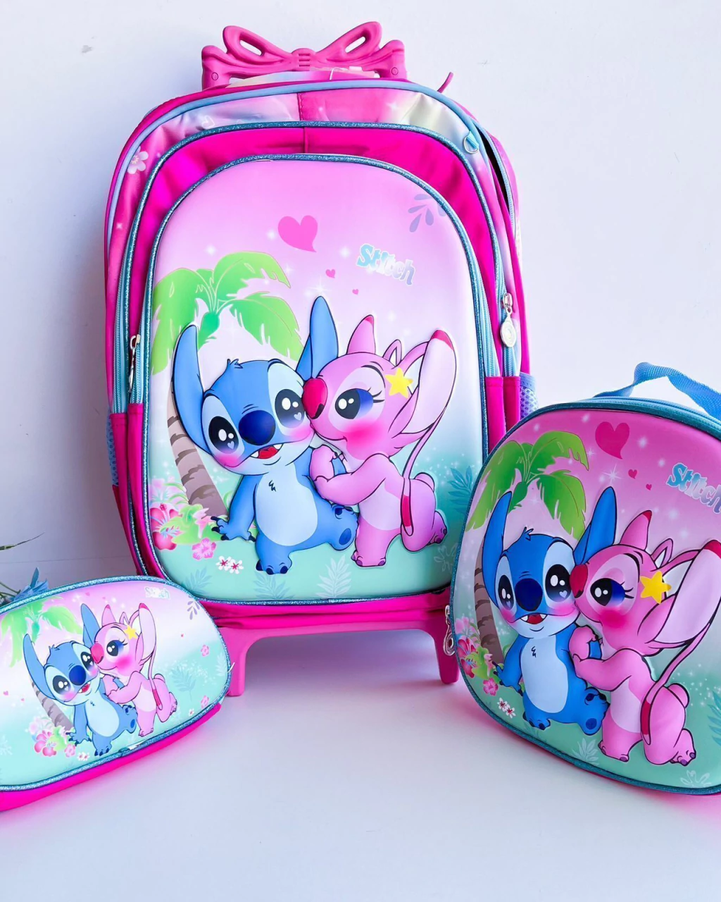 MOCHILA INFANTIL DE RODINHA STITCH ROSA