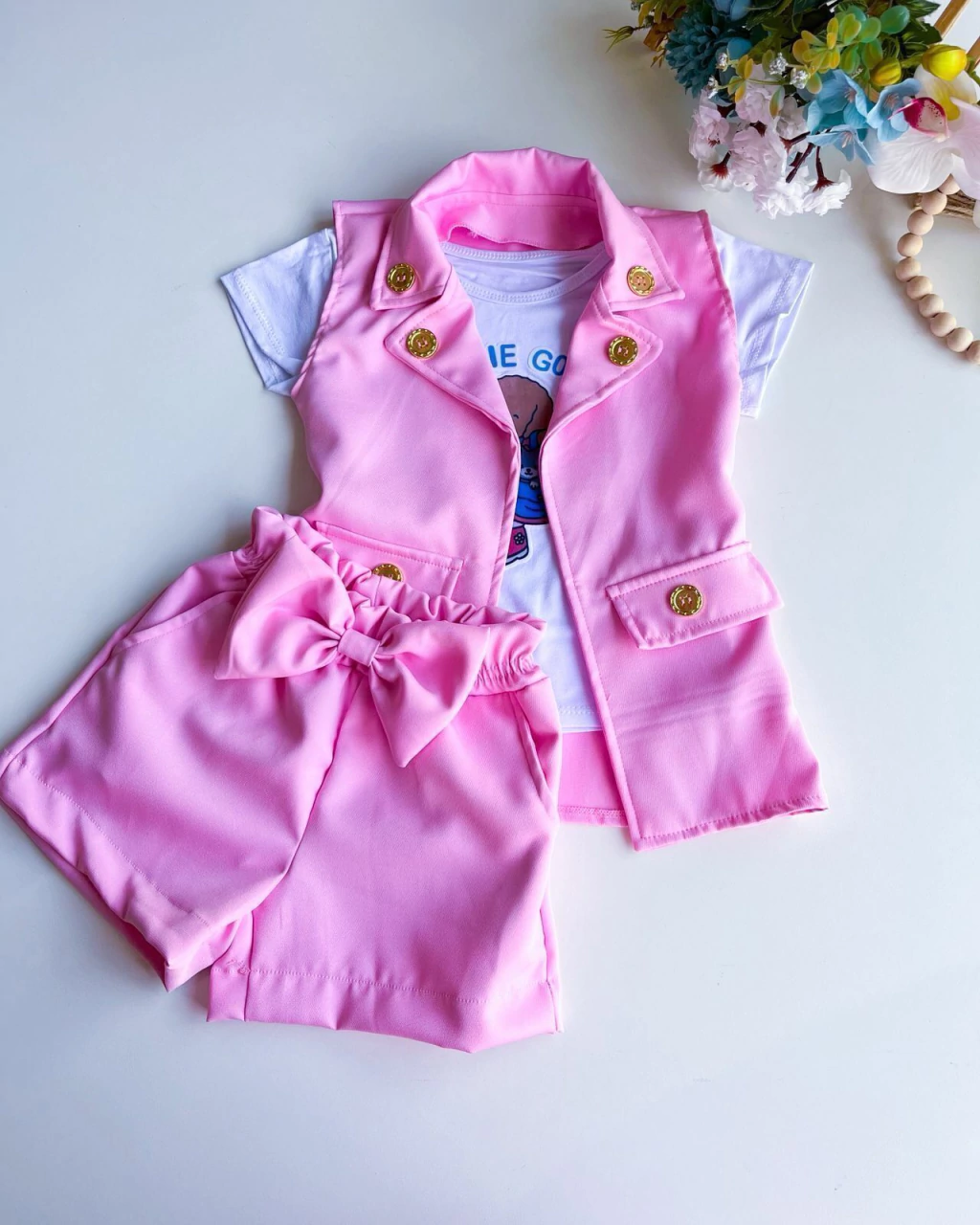 CONJUNTO 3 PEÇAS BOBBIE GOODS COM COLETE 2 A 8 ANOS