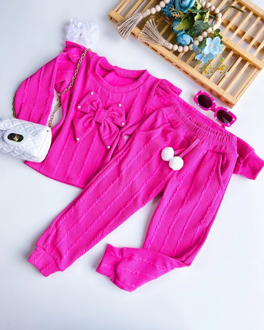 CONJUNTO INFANTIL INVERNO LAÇO PINK 4 A 12 ANOS