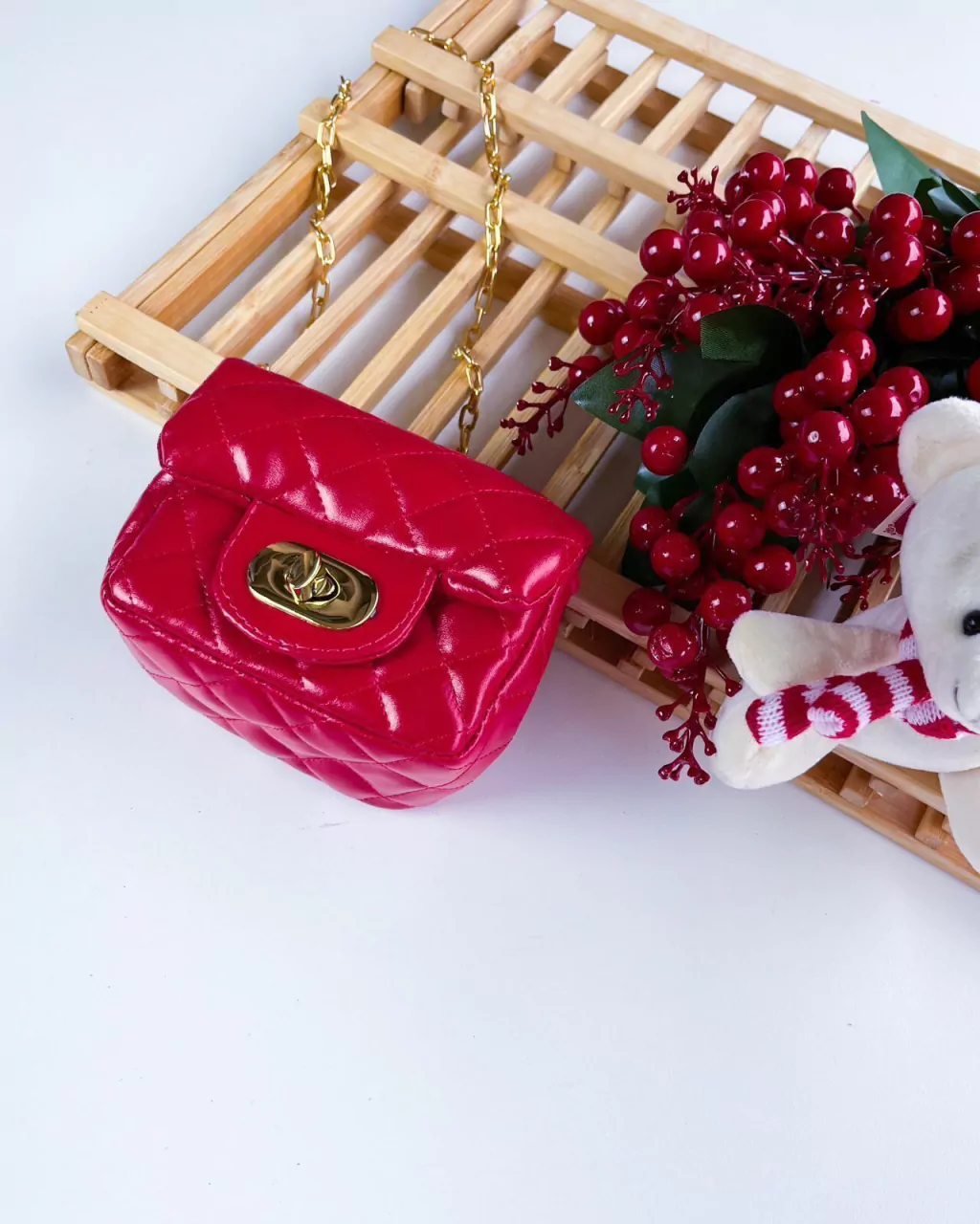 BOLSA INFANTIL LUXO COM ALÇA DOURADA