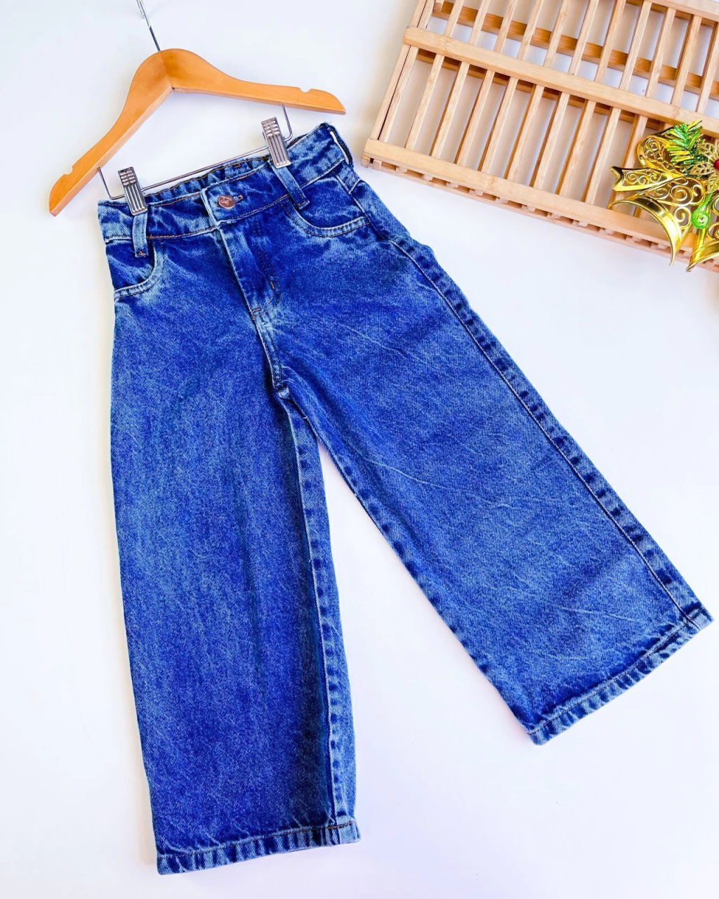 CALÇA JEANS INFANTIL WIDE LEG ESCURA MILENA 4 A 12 ANOS