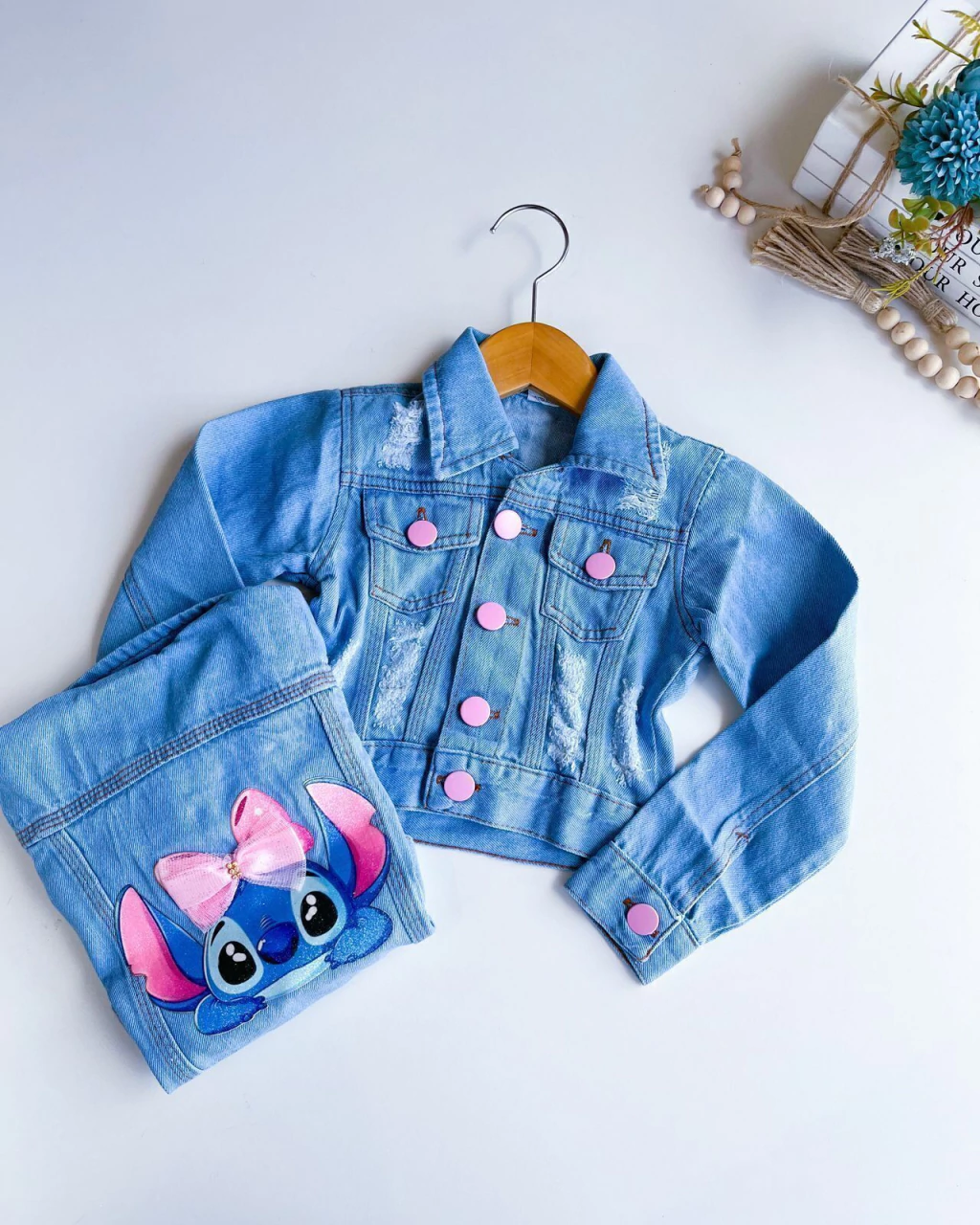 JAQUETA JEANS INFANTIL STITCH 4 A 12 ANOS