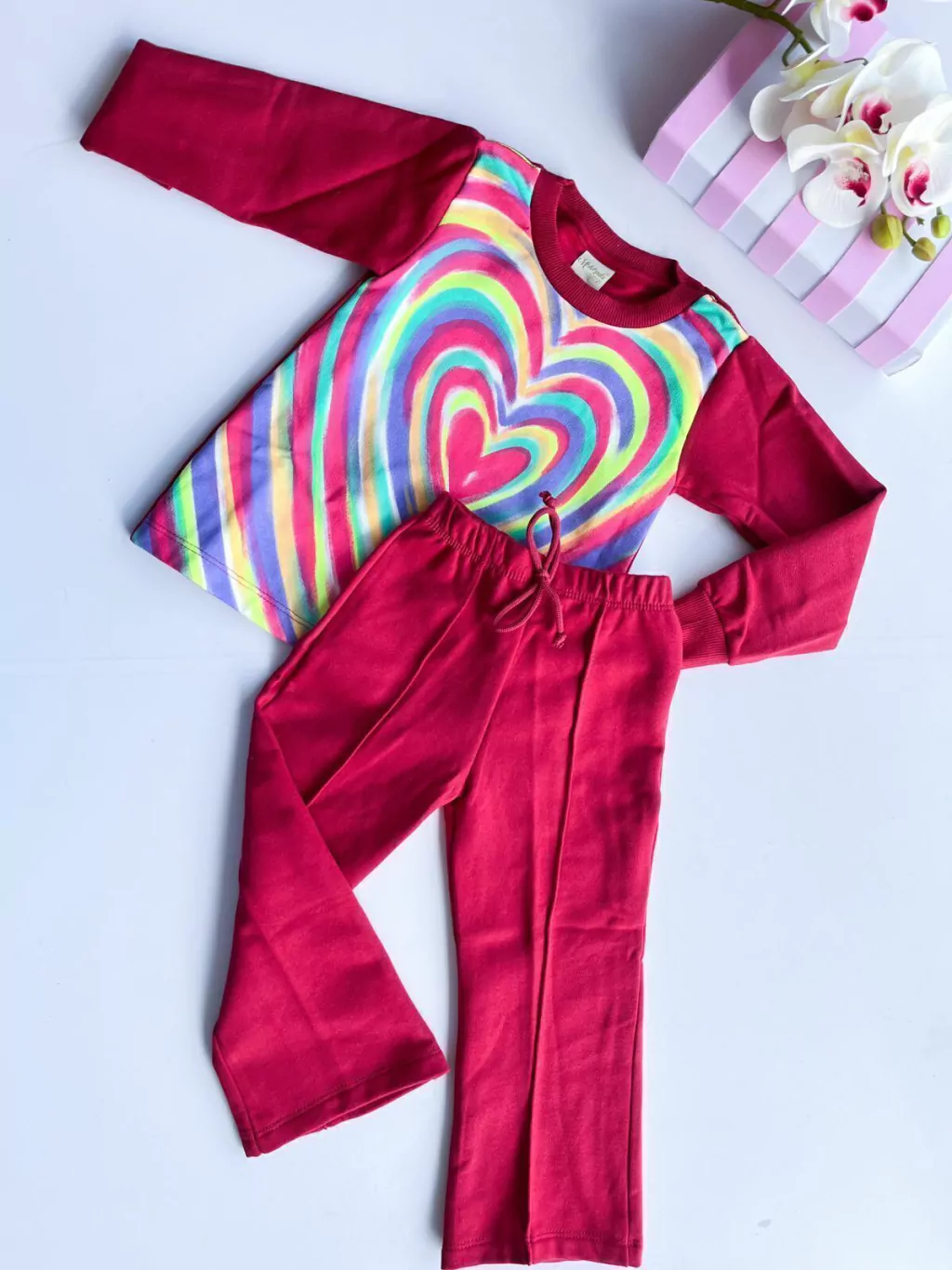 CONJUNTO MOLETOM INFANTIL CALÇA FLAIR ARCO IRIS CORACAO