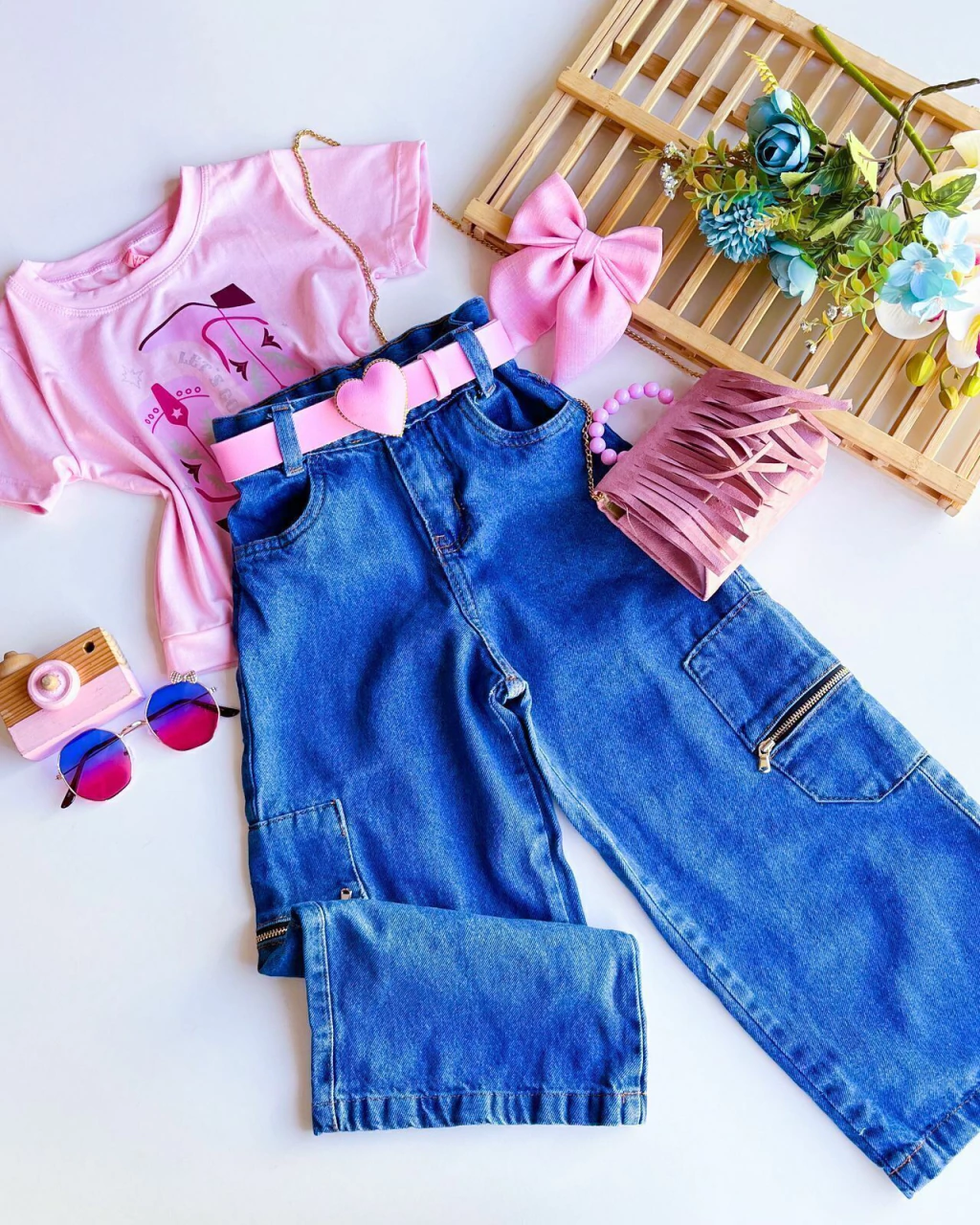 CALÇA JEANS INFANTIL WIDE LEG FASHION 2 A 10 ANOS