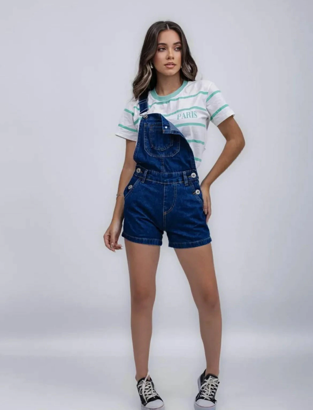 JARDINEIRA JEANS JUVENIL ESCURO 10 A 16 ANOS