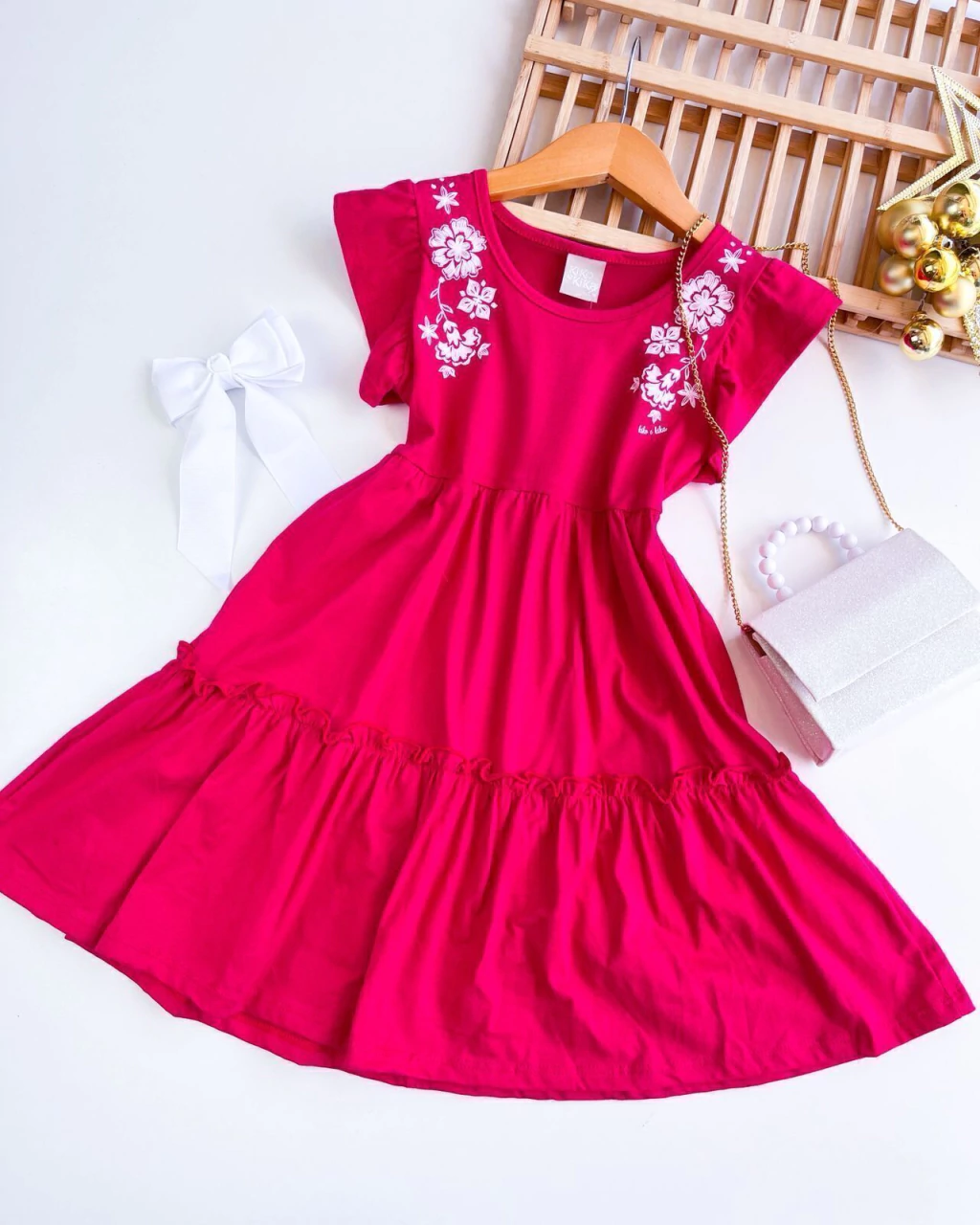 VESTIDO INFANTIL KIKO E KIKA VERMELHO FLORES
