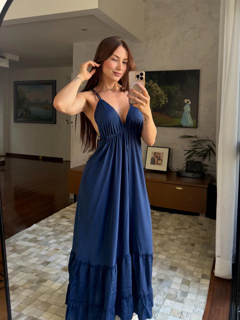 VESTIDO LONGO ALLINI AZUL PETRÓLEO - comprar online