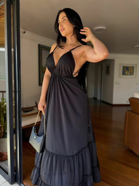 VESTIDO LONGO LISO ALLINI PRETO