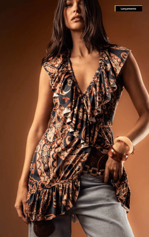 Tunica Aria Daisy Blue Estampada - comprar online