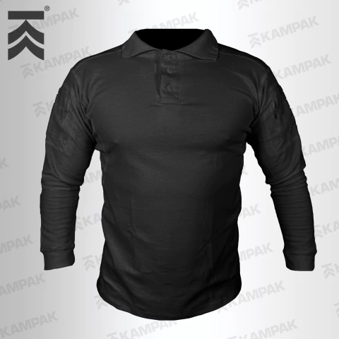 KAMPAK PPML Tactical Polo Shirt Long Sleeve – Breathable Fabric, Arm Pocket with Zipper, Patch Panel