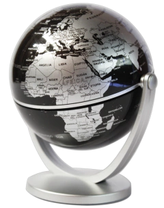 GLOTTER GLOBO TERRAQUEO MULTIGIRO NEGRO/PLATA BASE PLASTICA POLITICO 10CM DIAM.