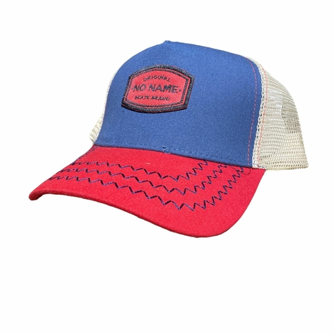Gorra No Name Trucker Regulable Parche Bordado Original Brand Azul Parche Rojo