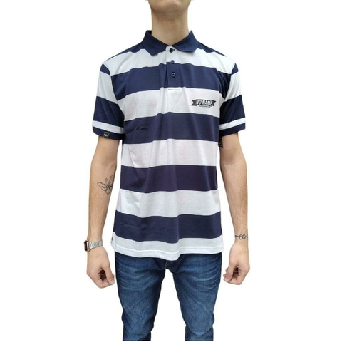 Remera Polo Chomba No Name Rayada Importada Azul Marino y Blanco