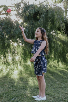 Conjunto short-pollera y Blusa Florecer Azul - Cocó y Vestidos Soñados Cocó