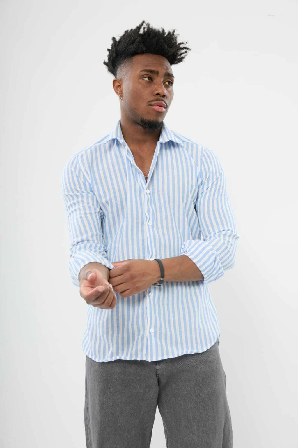 Camisa de Lino Mangas Largas Rayadas de Colores