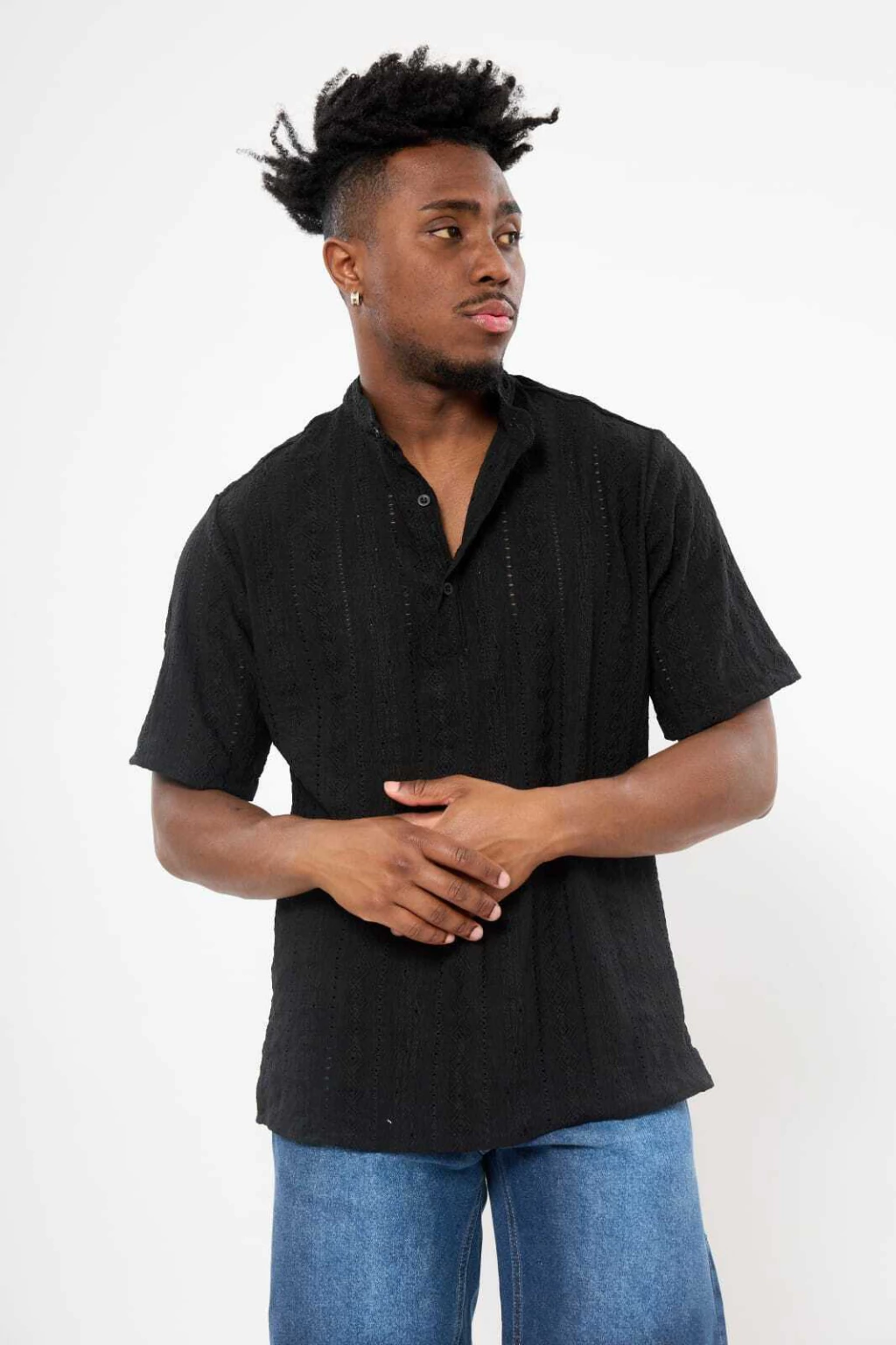 Camisa Cuello Mao Broderi