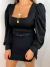 Body manga longa decote quadrado - preto