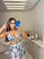 Vestido longo de alcinha - estampado azul on internet