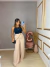 Calça pantalona cós alto - bege - loja online