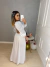 Vestido longo manga bufante e fenda - branco
