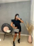 Vestido com manga em plumas - preto