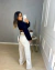 Calça wide leg jeans off white com cinto - online store