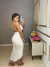 Vestido midi franzido com decote e fenda - branco on internet