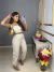 Conjunto no linho de calça jogger e cropped - bege