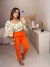Calça de linho com elastano - laranja - comprar online