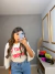 Blusa t-shirt com manga 3/4 - branca com vermelho on internet