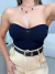 Top cropped tomara que caia no tricot premium - preto
