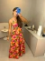 Vestido longo de alcinha - estampado laranja