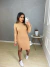 Vestido tricot rayon gola alta com fenda - areia