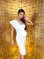 Vestido midi nula manga com babados frontal - off white