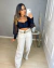Calça wide leg jeans off white com cinto on internet